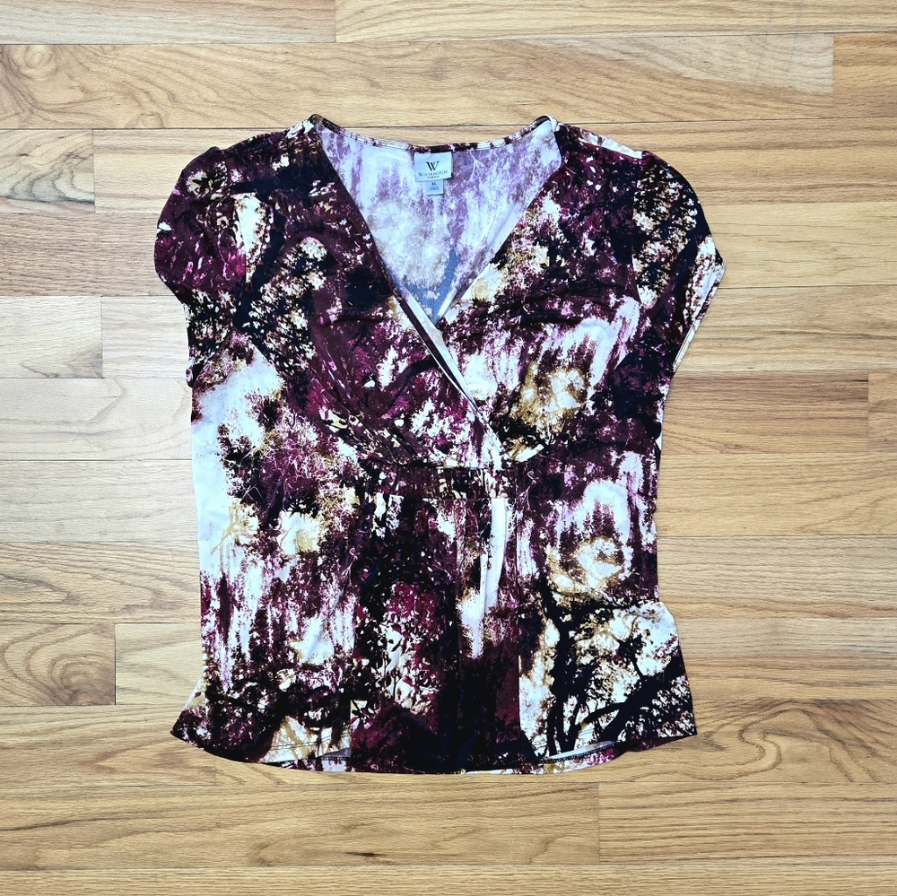 Women's XL Worthington Maroon & Gold Short Sleeve Wrap Top